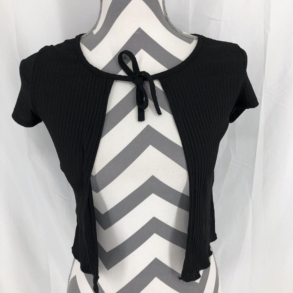 Livi By Olivia Rae Black Bolero Cropped Cardigan Knit Top Short Sleeve Tie Small